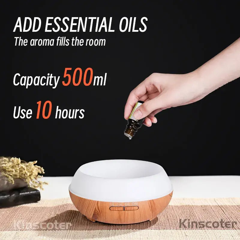 Adding essential oils to Mistful Diffusion for tranquil 10-hour relaxation. 500ml capacity aroma diffuser for stress relief and self-care 🌿💆♀️