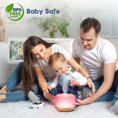 Family enjoying self-care with BPA-free ColorMist Diffusion aroma diffuser, creating a baby-safe, serene home spa experience. 🌿👪✨