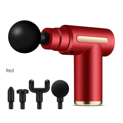 Red ColtRelaxer Ele portable massager with 4 attachment heads for ultimate muscle relief and on-the-go relaxation – self-care essentials and stress relief.