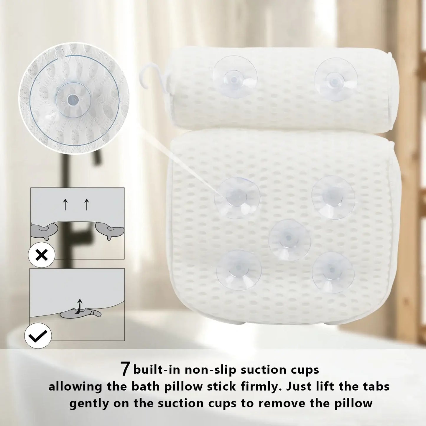 Bath pillow luxury with 7 non-slip suction cups for a secure spa-quality relaxation - Ultimate comfort for your home spa experience. 🛁💆‍♂️